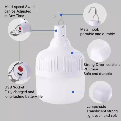 Foco Lampara Led Recargable 30w 2000 Lumenes Luz Fria - Imagen 2