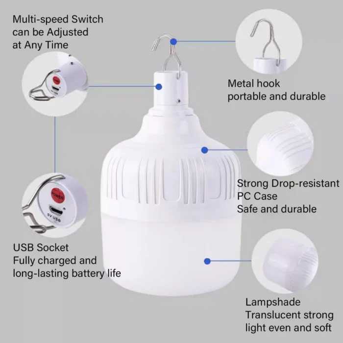 Foco Lampara Led Recargable 30w 2000 Lumenes Luz Fria - Imagen 2
