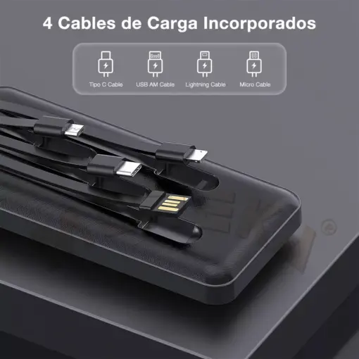 Moreka Power Bank Batería Portátil Carga Rápida 10000mah 4 Cables Blanco - Imagen 3