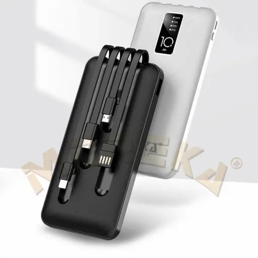 Moreka Power Bank Batería Portátil Carga Rápida 10000mah 4 Cables Blanco