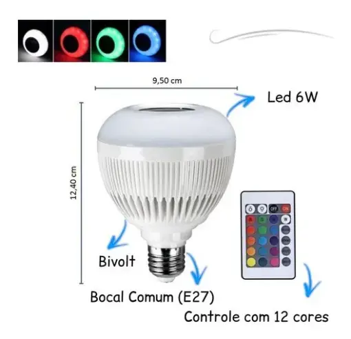 LÂMPADA MUSICAL CAIXA DE SOM BLUETOOTH LED + CONTROLE - Imagen 5