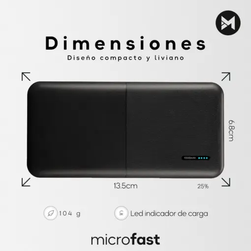 Power Bank Batería Portátil Mobo 10000 Mah Negro - Imagen 2