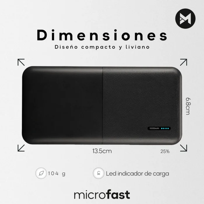 Power Bank Batería Portátil Mobo 10000 Mah Negro - Imagen 2