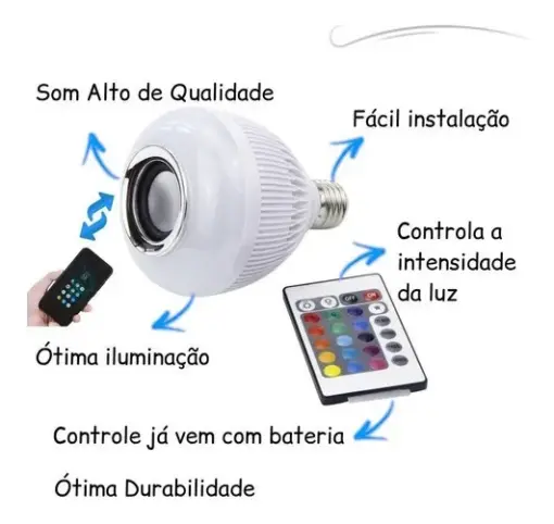 LÂMPADA MUSICAL CAIXA DE SOM BLUETOOTH LED + CONTROLE - Imagen 8