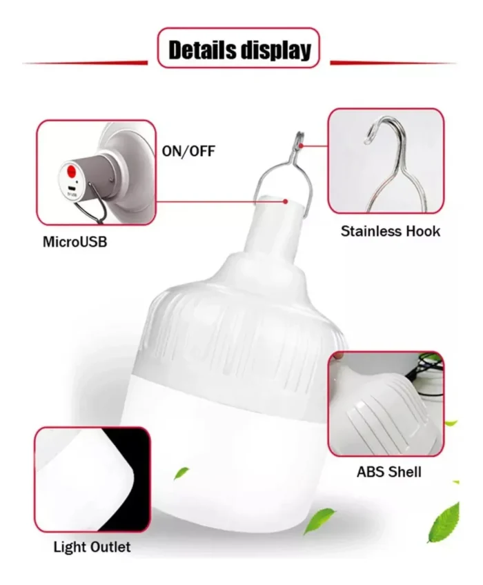 Foco Lampara Led Recargable 30w 2000 Lumenes Luz Fria - Imagen 4