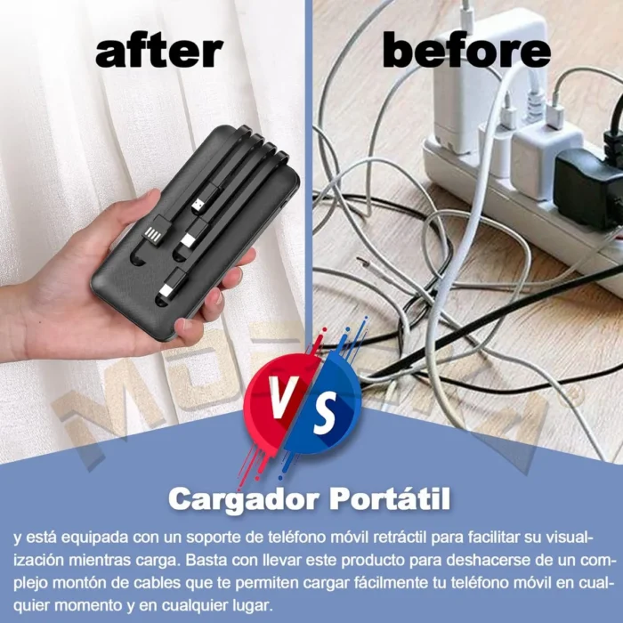 Moreka Power Bank Batería Portátil Carga Rápida 10000mah 4 Cables Blanco - Imagen 8