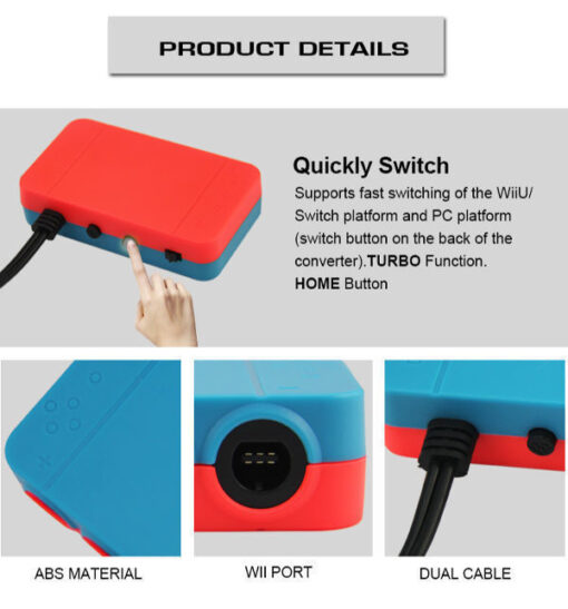 Adaptador De Convertidor De Mando 3 En 1 Para Juegos Wiiu Pc - Imagen 4