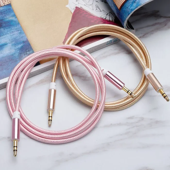 Cable de Audio auxiliar trenzado de 1M y 3 pies, tela tejida - Imagen 3
